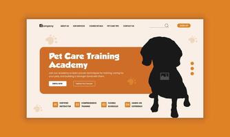 Pet care training academy website landing page user interface design template vector
