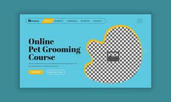 online pet grooming course and Pet adopt website homepage hero section design template vector