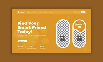 Pet adopt website landing page user interface and user experience design template vector