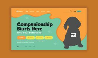 Pet companionship website landing page user interface design template vector