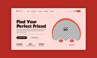 Pet adoption landing page hero section design template vector