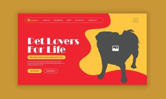 Pet lover website landing page hero section design template vector