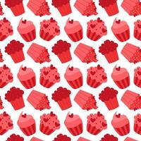 Seamless pattern with Red Valentine Day Cupcakes. flat illustration. vector