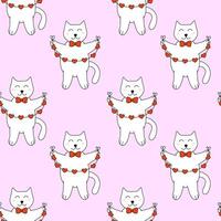 Seamless Pattern with Valentine day Cat character with garland. flat illustration. vector