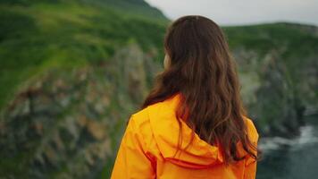 Middle-Aged Female Scientist Biologist Traveling In Kamchatka Peninsula, Portrait At Mount Top video