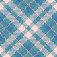 1970s pattern tartan background, softness check texture fabric. Idyllic plaid seamless textile in cyan and light colors. vector