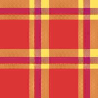 Paint check background texture, open tartan textile . Canvas seamless plaid fabric pattern in red and yellow colors. vector