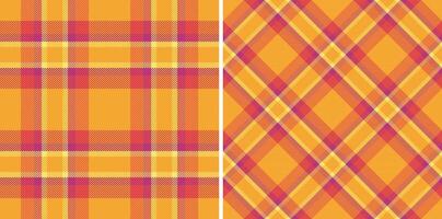 Fabric tartan of check texture background with a textile plaid seamless pattern. Set in sunset colors for latest fashion trends. vector