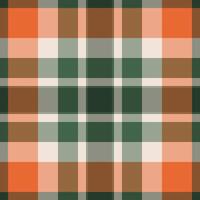 Many check tartan pattern, contour plaid texture. Skill textile background fabric seamless in orange and green colors. vector