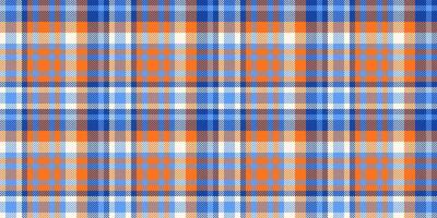 Hobby fabric texture background, azul plaid tartan . Fibre seamless pattern textile check in blue and indian orange colors. vector