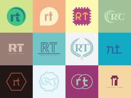 RT logo company template. Letter r and t logotype. Set different classic serif lettering and modern bold text with design elements. Initial font typography. vector