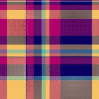 Rug plaid pattern texture, craft fabric background tartan. Oilcloth textile check seamless in indigo and amber colors. vector