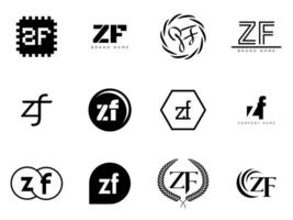 ZF logo company template. Letter z and f logotype. Set different classic serif lettering and modern bold text with design elements. Initial font typography. vector