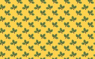 Vibrant yellow background adorned with a repeating pattern of stylized green leaves. Perfect for textile prints, website backgrounds, or any project needing a fresh, nature-inspired design. vector