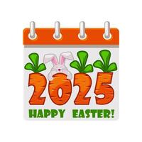 Calendar page for Easter Day with Carrot number 2025 and rabbit. Happy Easter 2025 for your greeting card, stickers, invitations and many other designs. Greeting card template vector