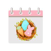 Calendar page for Easter Day. Happy Easter Day with Easter cookies in bird nest for your greeting card,calendars, stickers or icons. Happy Easter Day vector