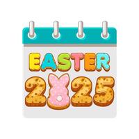 Calendar page for Easter Day with word Easter 2025 and bunny like cookies for your greeting card,calendars, stickers or icons. Happy Easter Day. vector