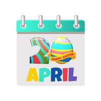 Calendar page for Easter Day. 20 April- Happy Easter Day with egg for your greeting card,calendars, stickers or icons. Happy Easter Day vector