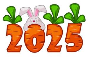 Carrot number 2025 and rabbit. Happy Easter 2025 for your greeting card, stickers, invitations and many other designs. Greeting card template vector