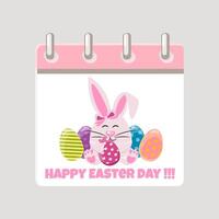 Calendar page for Easter Day with bunny and coloring eggs for your greeting card, stickers, invitations and many other designs. Greeting card template. Happy Easter day. Happy Easter Day. vector