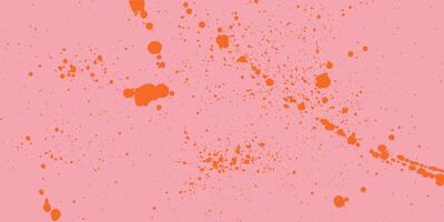 Dusty pastel pink background with retro halftone effect, orange ink stains, paint splashes and grunge drip texture vector