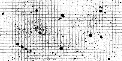 Minimalistic grunge banner with black ink spray splatter, noisy halftone dots, watercolor stains and textured checkered paper overlay. vector