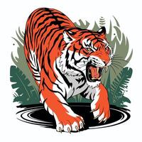 A tiger is walking through the jungle vector