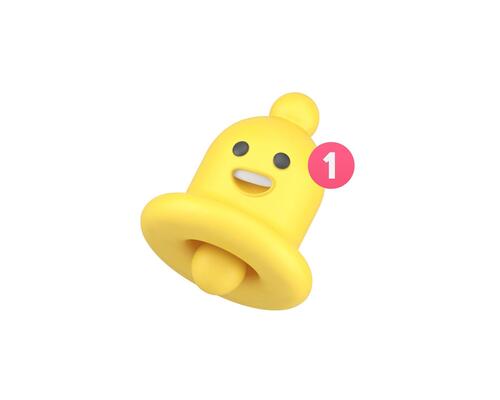 Ring bell incoming notification comic emoticon character 3d icon realistic illustration