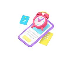 Smartphone app alarm clock reminder notification 3d icon realistic illustration vector