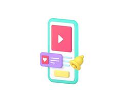 Social networks media content alert comment follow smartphone app 3d icon realistic vector