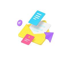 Incoming message send receive envelope 3d icon illustration vector