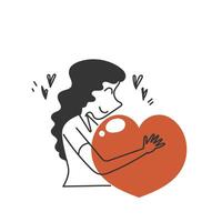a woman hugging a heart shaped object vector