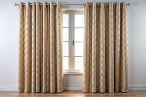 Textured patterned curtains on a window, showcasing insulation features, light filtering a modern design for home decor enthusiasts photo