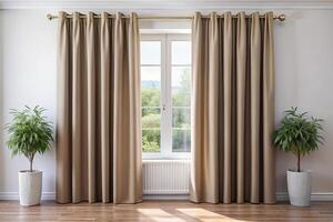 Light beige blackout curtains for windows, designed to block sunlight, improve energy efficiency, and enhance home interiors with elegance photo