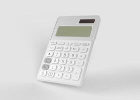 white calculator left side with numbers on white backdrop photo