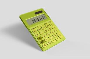 yellow calculator with numbers on white background photo