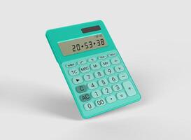 green calculator with numbers on white backdrop photo