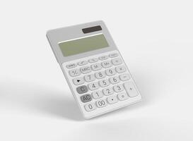 white calculator right side with numbers on white backdrop photo