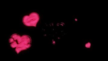 Group of Pink Heart exploding like particle effect balckground.Heart cartoon drawing style explode effect video