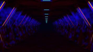 Mysterious black tunnel with orange lights flickering on the walls. Loop sequence. 3D Animation video