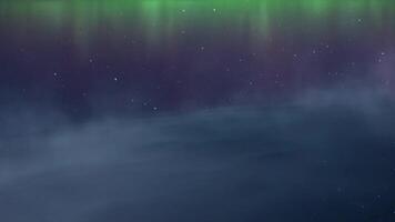 Aurora light on foggy cloud with shiny star background.Northern light on the night sky with fog background video