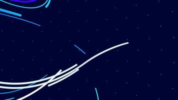 Opening . Blue and white lines fly against a dark blue background to form a rectangular frame with a green screen. 3D Animation video