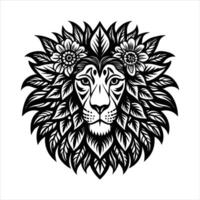 a lion head made up of floral patterns combining vector