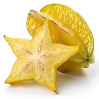 Glossy yellow starfruit with vibrant appearance and unique shape photo