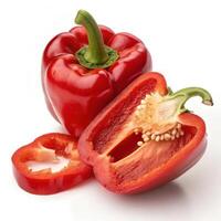 Fresh red bell pepper, sliced to reveal its vibrant interior and seeds photo
