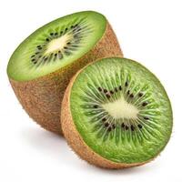 Fresh kiwi fruit halves showcasing vibrant green flesh and seeds photo