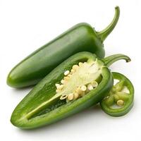 Fresh green jalapeno peppers, sliced to reveal seeds and texture photo