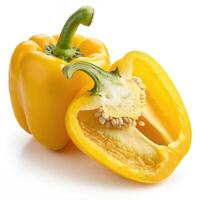 Fresh yellow bell pepper, sliced to reveal its juicy interior and seeds photo