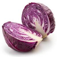 Fresh purple cabbage cut in half, showcasing vibrant color and texture photo