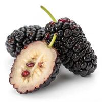 Fresh black mulberries with plump texture and juicy interior photo